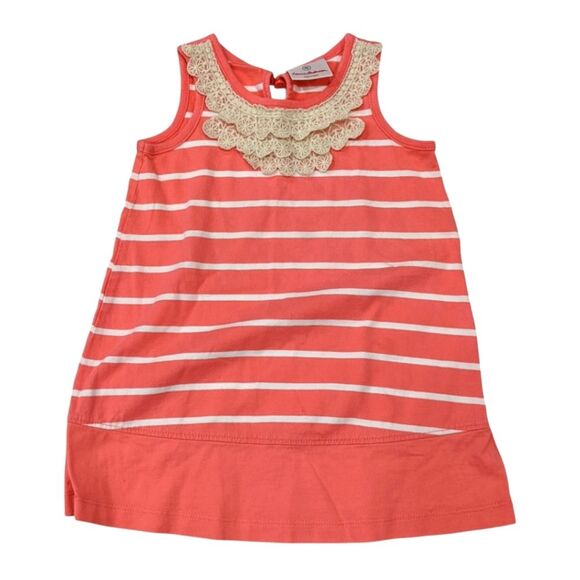 Hanna Andersson Crochet Necklace Dress Pink Coral Stripes Girls Size 90 3T - Picture 1 of 4